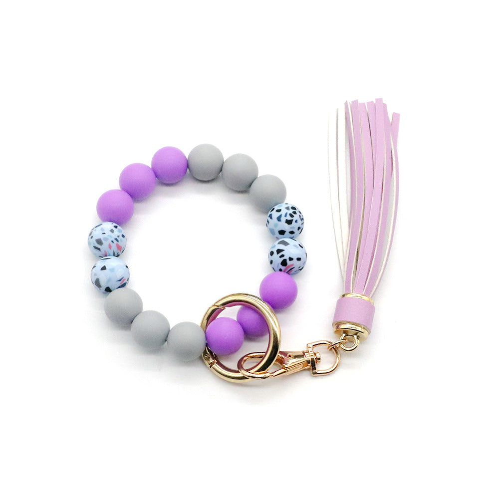 Wholesale Tassel Silicone Bead Bracelet Keychain